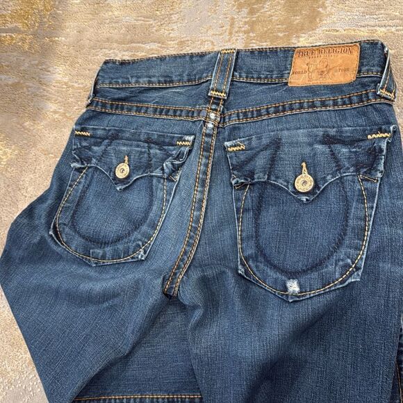 TRUE RELIGION Straight Leg Jeans 31x30 flap pockets distressed chunky stitching - Picture 7 of 10